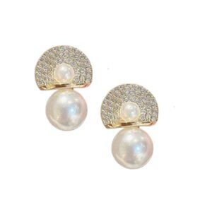 Pearl and CZ Earrings Peacock Stud Pave Crystal NEW